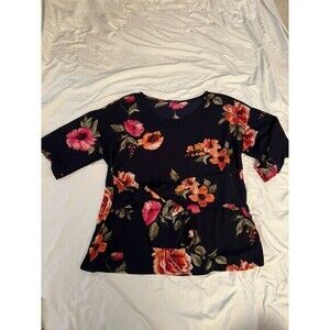 West Kei Bohemian Julianne‎ Tie Front Navy Floral Size M Short Sleeve Blouse